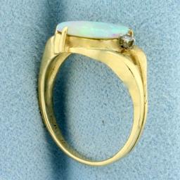 Australian Opal And Diamond Ring In 14k Yellow Gold