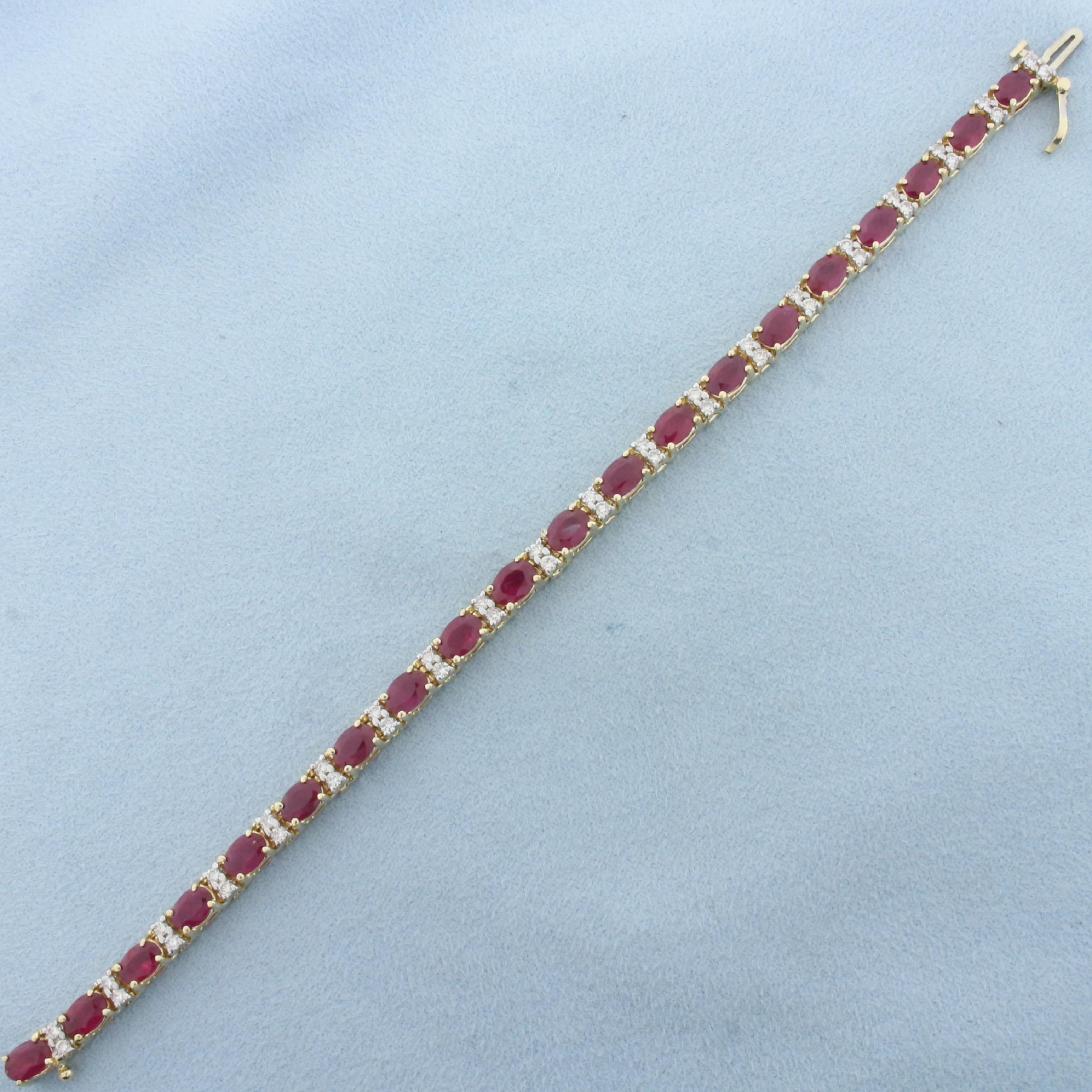 Ruby And Diamond Tennis Bracelet In 14k Yellow Gold