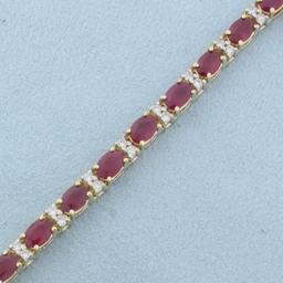 Ruby And Diamond Tennis Bracelet In 14k Yellow Gold