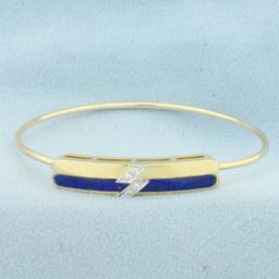 Lapis Lazuli And Diamond Hinged Bangle Bracelet In 14k Yellow Gold