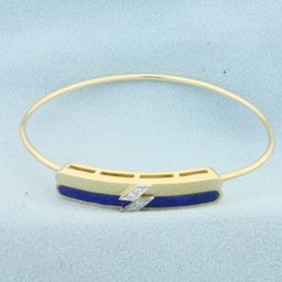 Lapis Lazuli And Diamond Hinged Bangle Bracelet In 14k Yellow Gold