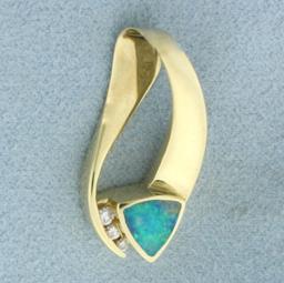 Black Opal And Diamond Slide Pendant In 14k Yellow Gold