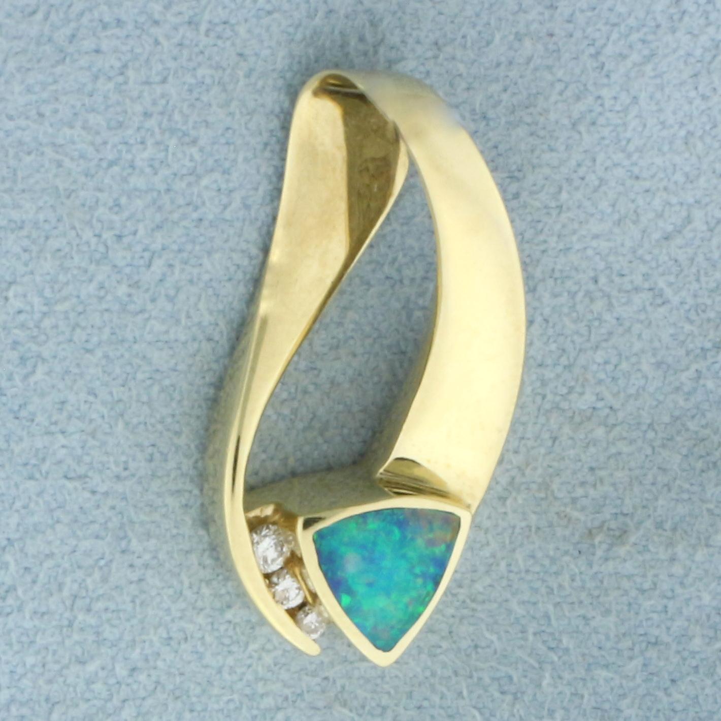 Black Opal And Diamond Slide Pendant In 14k Yellow Gold