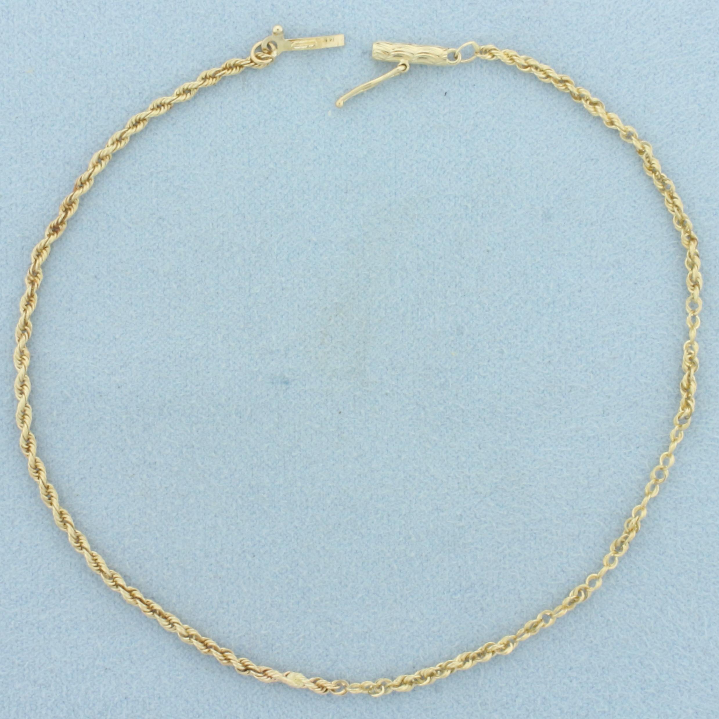 Rope Link Anklet In 14k Yellow Gold