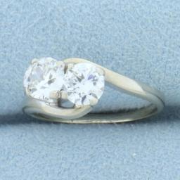 Old European And Round Brilliant Two Stone Toi Et Moi Diamond Ring In 14k White Gold
