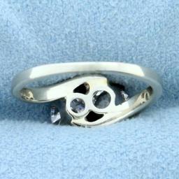 Old European And Round Brilliant Two Stone Toi Et Moi Diamond Ring In 14k White Gold