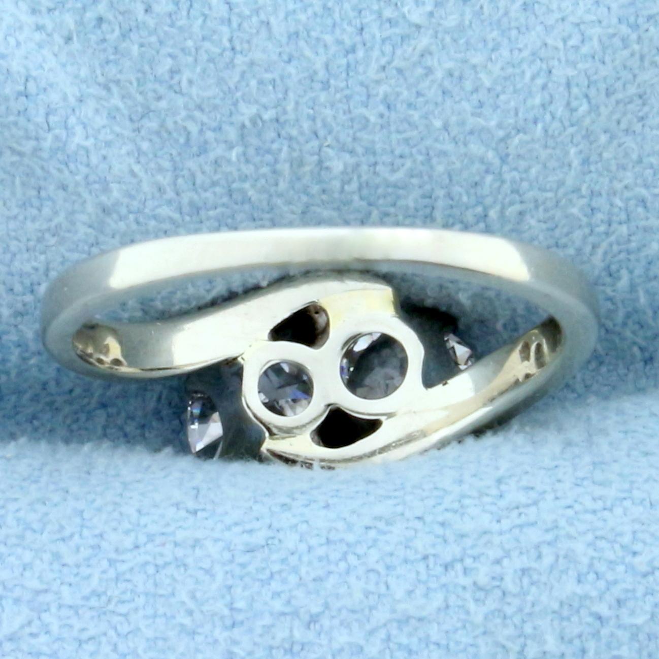 Old European And Round Brilliant Two Stone Toi Et Moi Diamond Ring In 14k White Gold