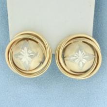 Diamond Cut Star Button Earrings In 14k Yellow And White Gold