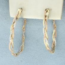 Tri-color Braided S-link Front To Back Hoop Earrings In 14k Yellow, Rose, And White Gold