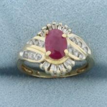 Ruby And Diamond Ring In 14k Yellow Gold