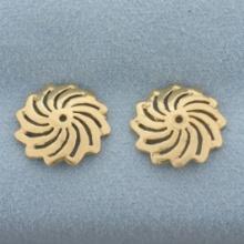 Swirl Design Stud Earring Jacket Enhancers In 14k Yellow Gold