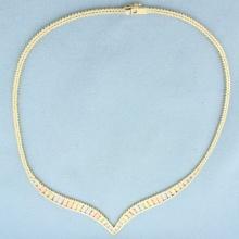 16 Inch Italian Tri-color Gold V Choker Necklace In 14k Yellow, White, And Rose Gold