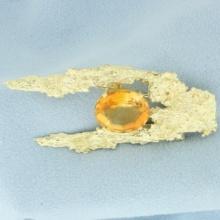 Abstract Nugget Citrine Brooch Pin In 18k Yellow Gold