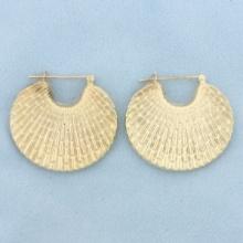 Textured Fan Design Hoop Earrings In 14k Yellow Gold