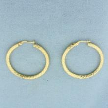 Diamond Cut Zigzag Design Hoop Earrings In 14k Yellow Gold