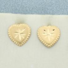 Childs Diamond Cut Heart Earrings In 14k Yellow Gold