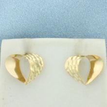 Diamond Cut Open Heart Earrings In 14k Yellow Gold