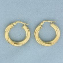 Italian Twisting Design Hoop Earrings In 14k Yellow Gold