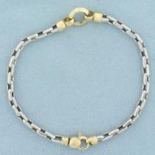 Two Tone Designer Cable Link Bracelet In 14k White And Yellow Gold
