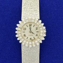Vintage Womens 1960s Swiss Windup Diamond Watch In Solid 18k White Gold