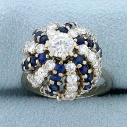 Unique Sphere Design 2 1/2ct Diamond And Sapphire Ring In 14k White Gold