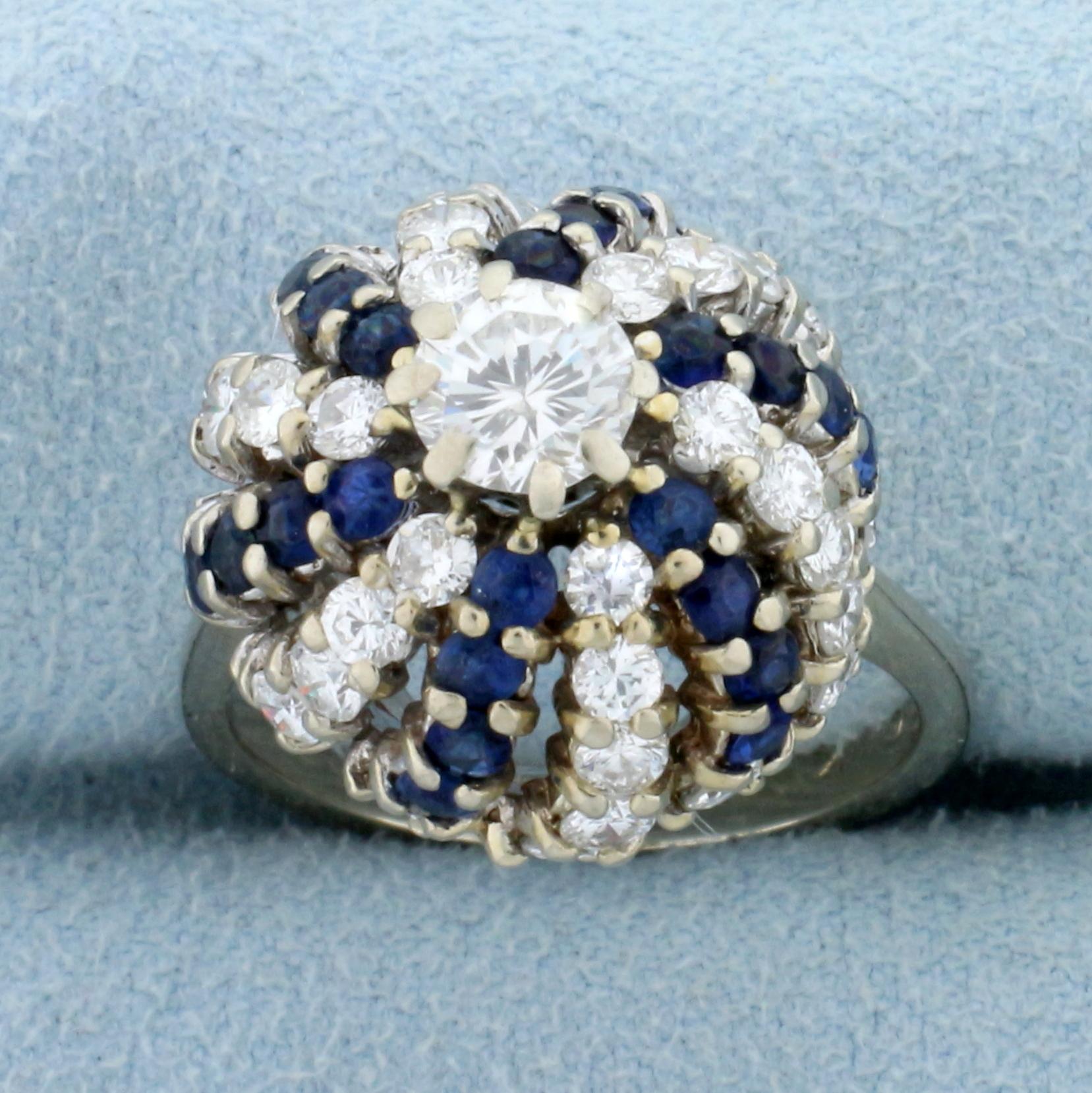 Unique Sphere Design 2 1/2ct Diamond And Sapphire Ring In 14k White Gold
