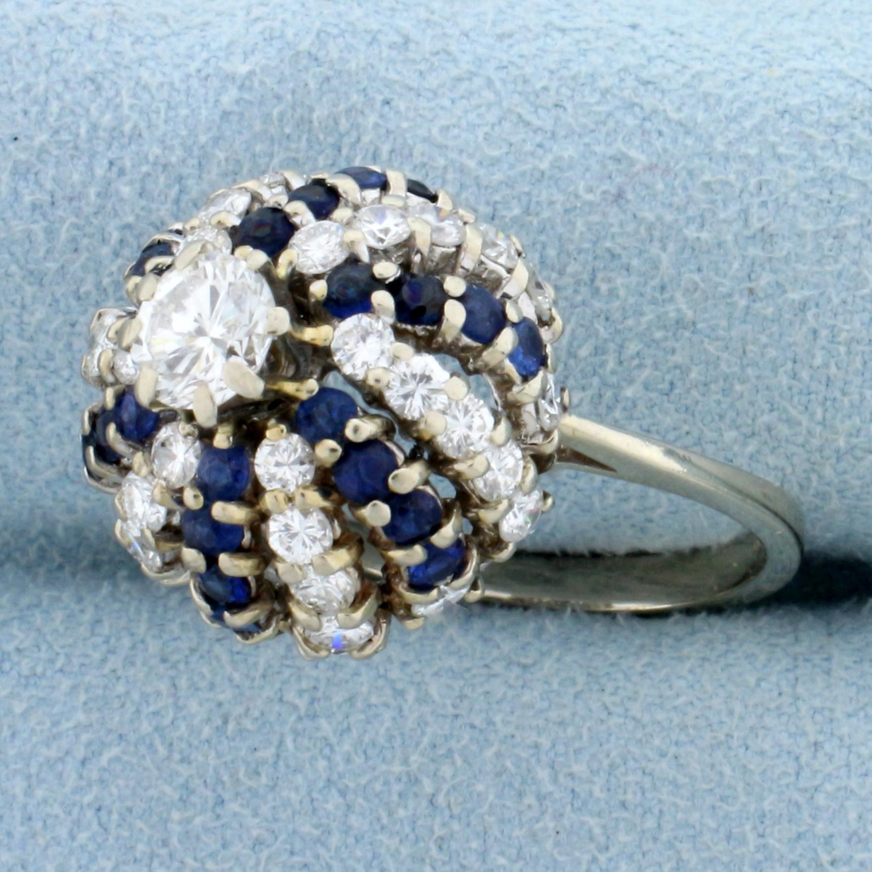 Unique Sphere Design 2 1/2ct Diamond And Sapphire Ring In 14k White Gold