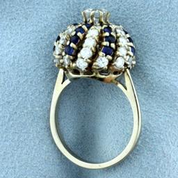 Unique Sphere Design 2 1/2ct Diamond And Sapphire Ring In 14k White Gold
