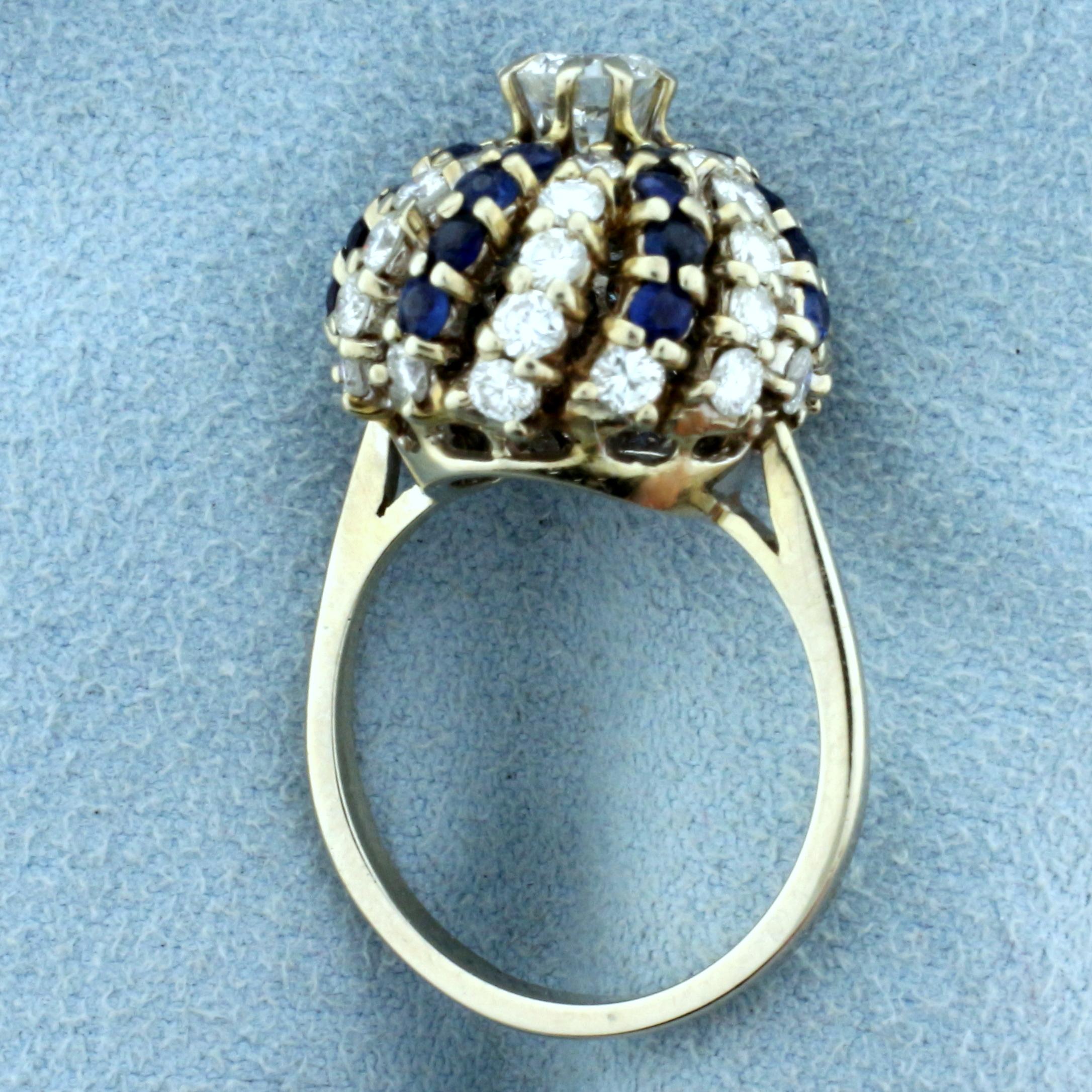 Unique Sphere Design 2 1/2ct Diamond And Sapphire Ring In 14k White Gold