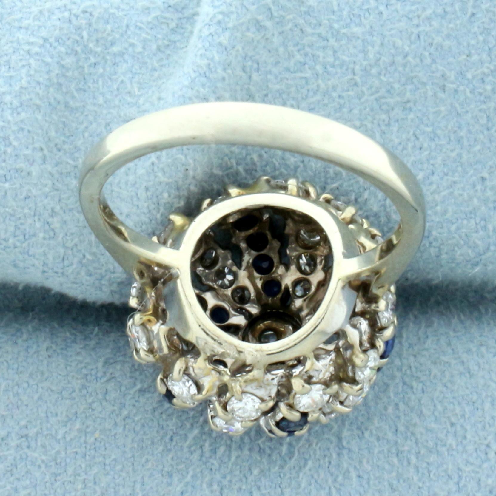 Unique Sphere Design 2 1/2ct Diamond And Sapphire Ring In 14k White Gold
