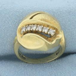Abstract Art Deco Designer Diamond Ring In 14k Yellow Gold