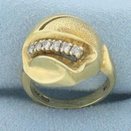 Abstract Art Deco Designer Diamond Ring In 14k Yellow Gold