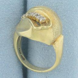 Abstract Art Deco Designer Diamond Ring In 14k Yellow Gold