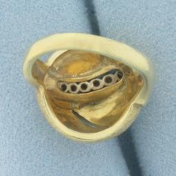 Abstract Art Deco Designer Diamond Ring In 14k Yellow Gold
