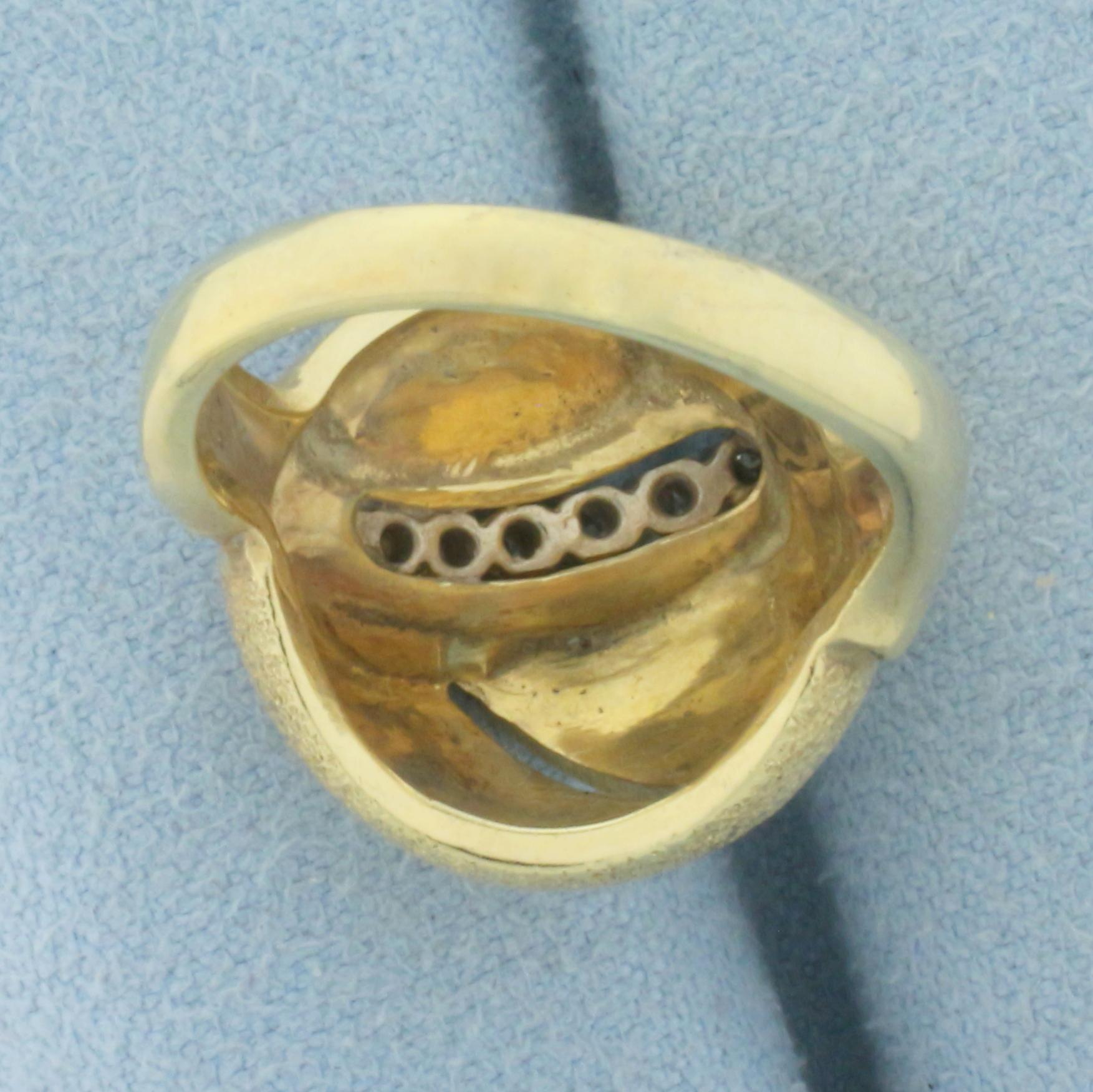 Abstract Art Deco Designer Diamond Ring In 14k Yellow Gold