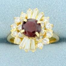 Vintage Natural Ruby And Diamond Ring In 18k Yellow Gold