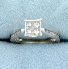 Invisible Set Diamond Engagement Ring In 14k White Gold