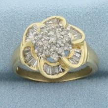 Diamond Flower Design Ring In 14k Yellow And White Gold