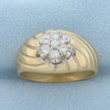 Vintage Diamond Flower Design Dome Ring In 14k Yellow Gold