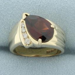 Garnet And Diamond Ring In 14k Yellow Gold