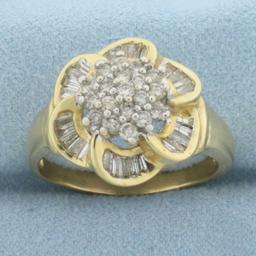 Diamond Flower Design Ring In 14k Yellow And White Gold