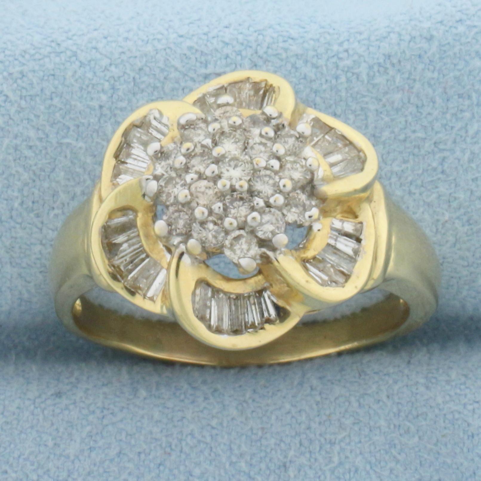 Diamond Flower Design Ring In 14k Yellow And White Gold