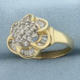 Diamond Flower Design Ring In 14k Yellow And White Gold