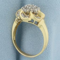 Diamond Flower Design Ring In 14k Yellow And White Gold