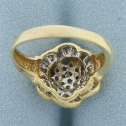 Diamond Flower Design Ring In 14k Yellow And White Gold