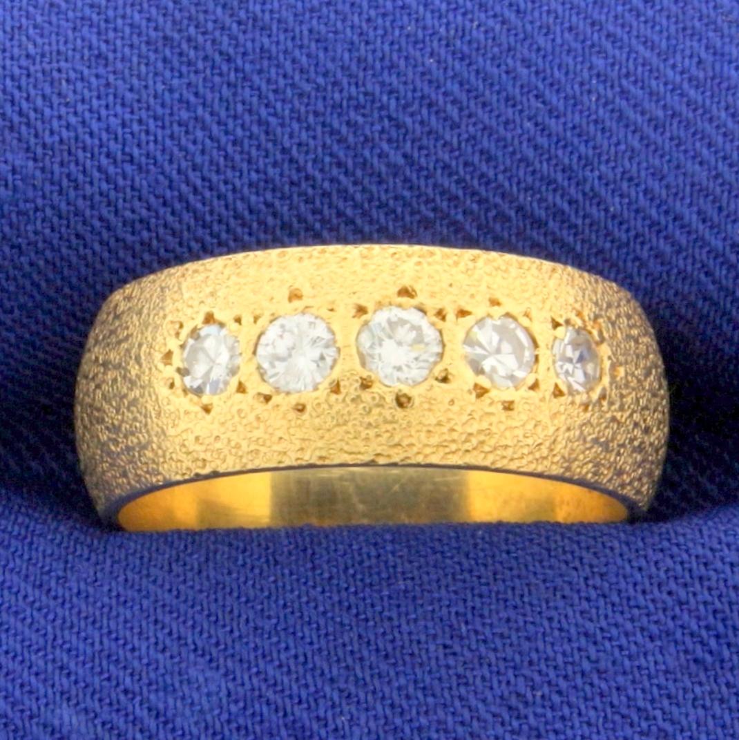 Sandblast Finish Diamond Band Ring In 14k Yellow Gold