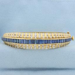 Designer 5ct Sapphire And Diamond Bangle Bracelet In 18k Yellow Gold