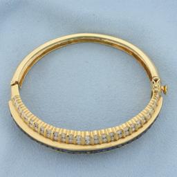 Designer 5ct Sapphire And Diamond Bangle Bracelet In 18k Yellow Gold