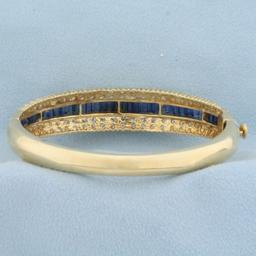 Designer 5ct Sapphire And Diamond Bangle Bracelet In 18k Yellow Gold