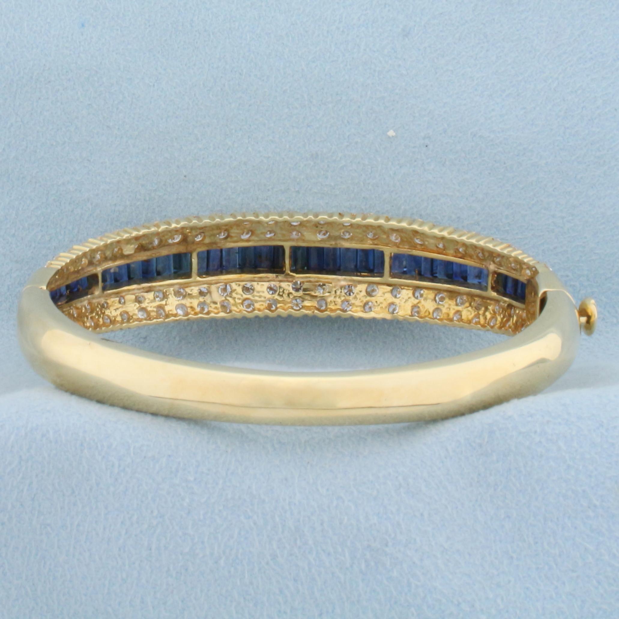Designer 5ct Sapphire And Diamond Bangle Bracelet In 18k Yellow Gold